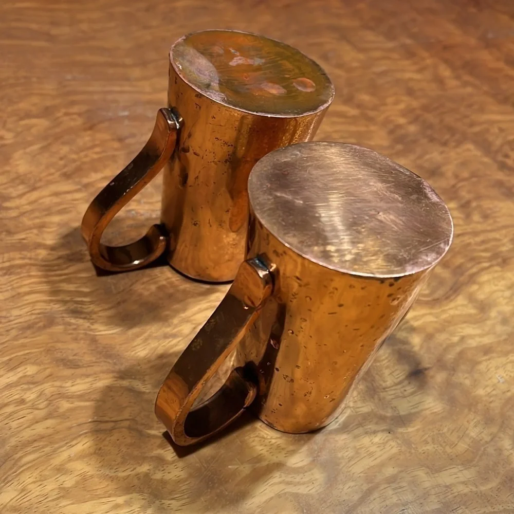Pair of 8oz Antique Solid Copper Decorative Creamer Containers